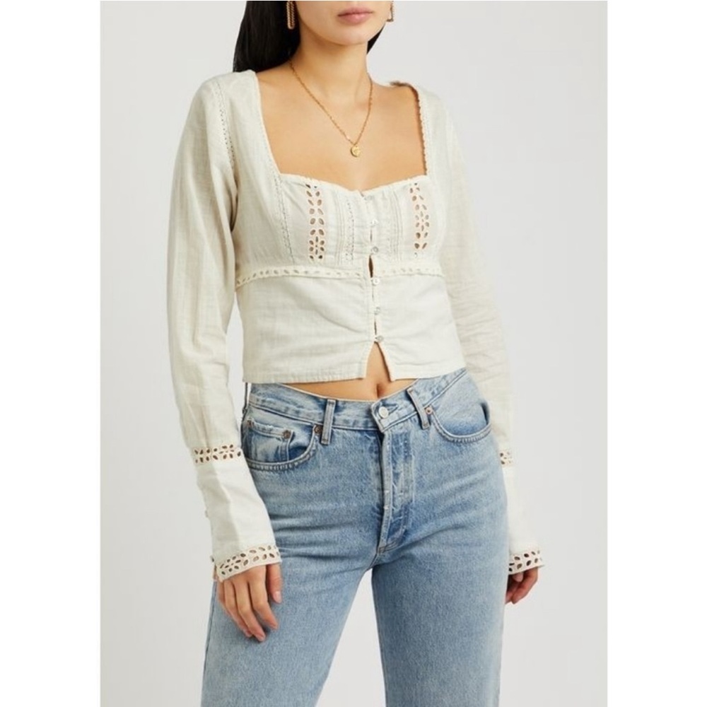 Free People NWT Joi Eyelet Crop Blouse White Size Large